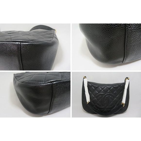 Chanel Caviar Gold Chain Rank A Tote Bag Coco Mark Black - Picture 10 of 10